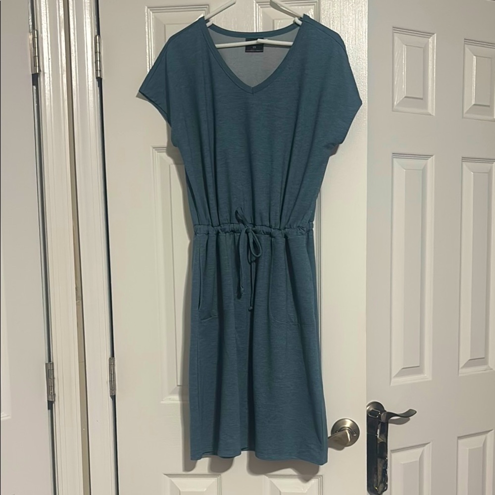 32 DEGREE cool Casual V-Neck Drawstring Waist Dress in Teal